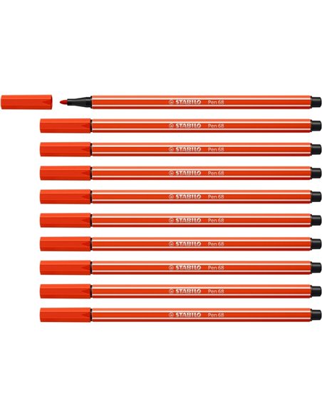 Stabilo Pen 68 Feutre de Pointe de Fibre - Trait de 1mm aprox. - Encre Avec Base de Eau - Couleur Rouge