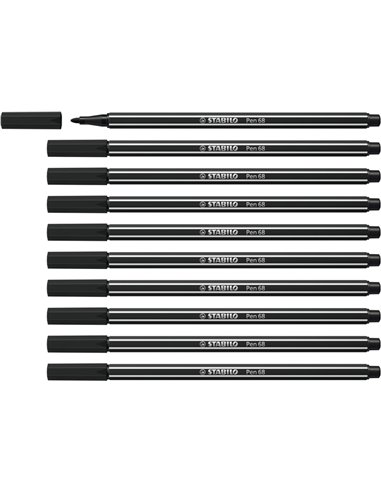 Stabilo Pen 68 Feutre de Pointe de Fibre - Trait de 1mm aprox. - Encre Avec Base de Eau - Couleur Noir