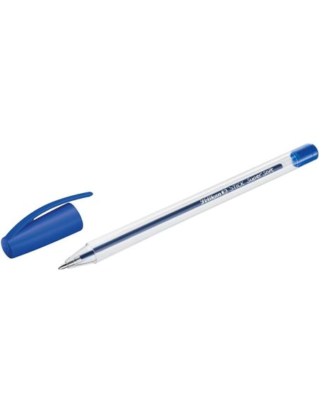 Pelikan Stick Super Soft Stylo à bille Trait 1mm - Encre Super Fluida - Empuñadura Triangular - Couleur Bleu