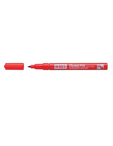 Pentel Pen N50S Feutre Permanent - Pointe Fina 3.18mm - Résistant à Eau et Luz - Couleur Rouge
