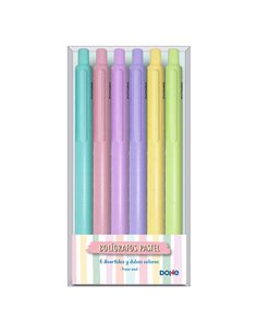 Dohe Pack de 6 Boligrafos Retractiles - Pointe Bola Metalica de 1mm - Trait de 0,4mm - Encre Bleu - Corps en Tonos Pastel Assort