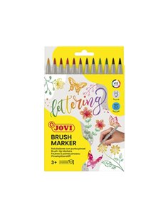 Jovi Brush Marker Pack de 12 Feutres Pointe Pincel 4.5mm - Pointe Doux et Flexible - Trazos Finos et Gruesos - Encre Base Eau - 