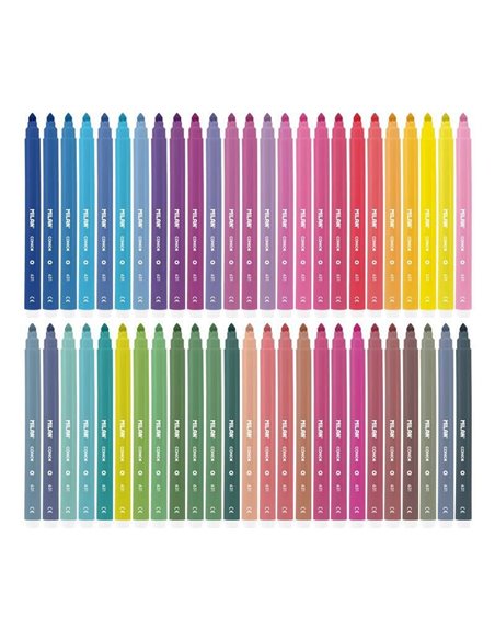 Milan Pack de 50 Feutres - Pointe Conica 5mm - Encre al Eau - Lavable - Couleurs assorties
