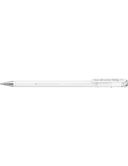 Pentel Hybrid Milky Stylo à bille de Bola - Pointe Fina 0.8mm - Trait 0.4mm - Encre de Gel Opaca - Couleur Blanc Pastel