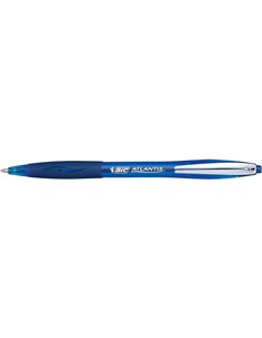 Bic Atlantis Soft Stylo à bille Retractil Avec Clip Metalico - Pointe de 1mm - Corps Transparent Avec Grip - Couleur Bleu