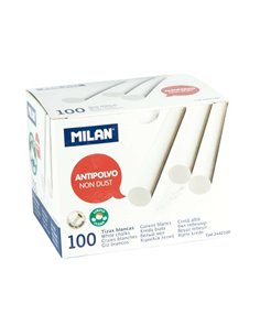 Milan Pack de 100 Tizas - Redondas - Antipolvo - No Contienen Caseina ni Yeso - Couleur Blanc