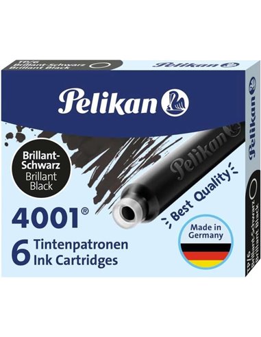Pelikan 4001 TP/6 Pack de 6 Cartuchos - Encre de Haute qualité - Compatible Avec Plumas Estilograficas - Couleur Noir