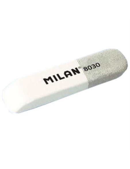 Milan 8030 Goma de Borrar Biselada - Double Usage - Flexible - Miga de Pan - Caucho - Couleur Blanc/Gris