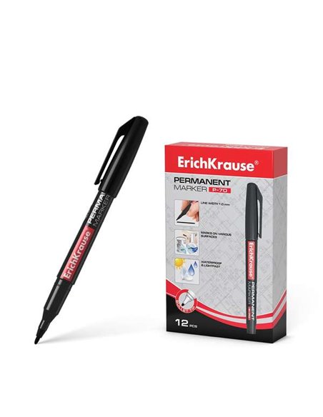 Erichkrause Marqueur Permanent P-70 - Pointe de Bala de 1.0mm - Résistant à l'eau et à La Luz - Couleur Noir