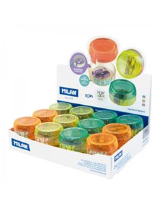 Milan Spin Présentoir de 24 Sacapuntas Avec Deposito - Cuchilla de Acier - Couleurs assorties
