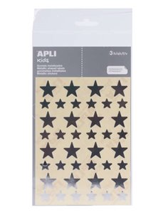 Apli Sac de Gomets en Forma de Estrella - Taille 12.5mm et 19.5mm - Adhésif permanent Argent - 3 Feuilles et 120 Gomets - Normas