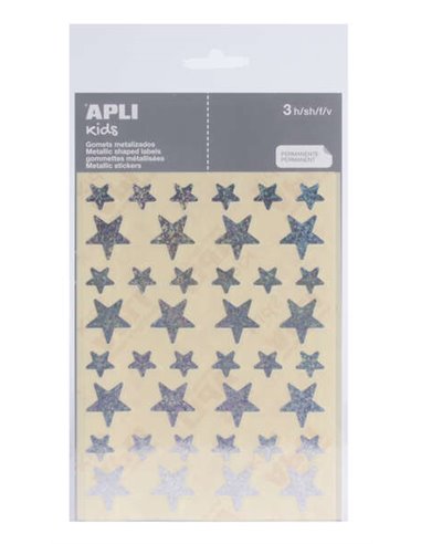 Apli Sac de Gomets Estrella - 12.5mm x 19.5mm - Holograficos Avec Adhésif permanent - 3 Feuilles et 120 Gomets - Cumplen Normas 