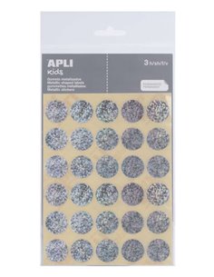 Apli Pack de 90 Gomets Redondos Ø 20mm - Adhésif permanent - Idéal Pour Escuelas Infantiles et Colegios - Couleur Argent