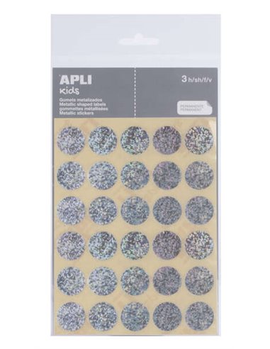 Apli Pack de 90 Gomets Redondos Ø 20mm - Adhésif permanent - Idéal Pour Escuelas Infantiles et Colegios - Couleur Argent