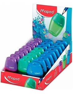 Maped Shaker Sacapuntas de 1 Orificio Avec Deposito de Gran Capacité - Forma Ergonomica - Couleurs assorties