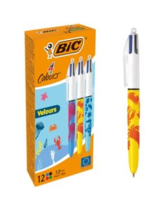 Bic 4 Colours Velours Stylo à bille de Bola Retractil - Pointe Media de 1.0 mm - Encre Avec Base de Aceite - Design Mar