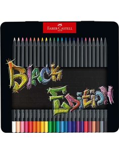 Faber-Castell Black Edition Boîte Metalica de 24 Lapices de Couleurs - Mina Supersuave - Bois Negra - Ideales Pour Dibujo sobre 