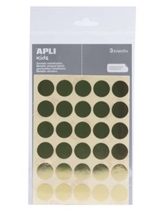 Apli Pack de 90 Gomets Redondos Ø 20mm - Adhésif permanent - Idéal Pour Escuelas Infantiles et Colegios - Couleur Oro