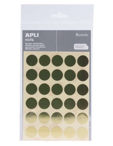 Apli Pack de 90 Gomets Redondos Ø 20mm - Adhésif permanent - Idéal Pour Escuelas Infantiles et Colegios - Couleur Oro