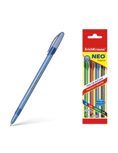 Erichkrause Pack de 4 Boligrafos Neo Original - Pointe de Aguja Sofisticada Fine Tip - Corps Redondo Translucido Mate - Encre en