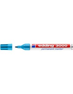 Edding 3000 Feutre Permanent - Pointe Ronde de 1.5mm - Trait entre 1.5 et 3mm - Rechargeable - Séchage rapide - Couleur Bleu Cla