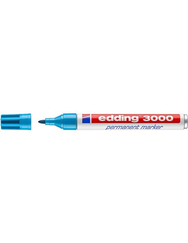 Edding 3000 Feutre Permanent - Pointe Ronde de 1.5mm - Trait entre 1.5 et 3mm - Rechargeable - Séchage rapide - Couleur Bleu Cla