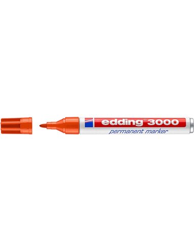Edding 3000 Feutre Permanent - Pointe Ronde de 1.5mm - Trait entre 1.5 et 3mm - Rechargeable - Séchage rapide - Couleur Orange