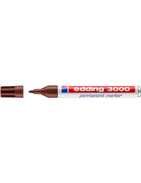Edding 3000 Feutre Permanent - Pointe Ronde de 1.5mm - Trait entre 1.5 et 3mm - Rechargeable - Séchage rapide - Couleur Marron