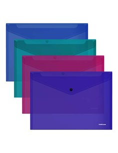 Erichkrause Glossy Vivid Sobre Polipropileno Taille А4 - Semitransparente - Fermeture de Boton - Couleurs assorties