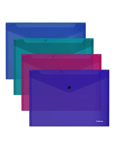 Erichkrause Glossy Vivid Sobre Polipropileno Taille А4 - Semitransparente - Fermeture de Boton - Couleurs assorties