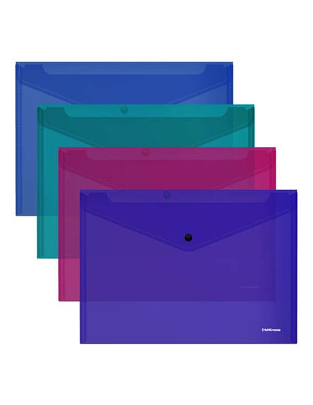 Erichkrause Glossy Vivid Sobre Polipropileno Taille А4 - Semitransparente - Fermeture de Boton - Couleurs assorties