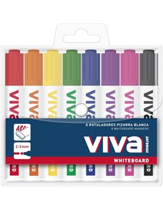 Molin Viva Pack de 8 Feutres Pour Tableau Blanca - Pointe Ronde de Fibre Sintetica - Trait 3mm - Encre Avec Base de Alcohol - Co