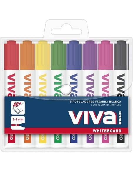 Molin Viva Pack de 8 Feutres Pour Tableau Blanca - Pointe Ronde de Fibre Sintetica - Trait 3mm - Encre Avec Base de Alcohol - Co
