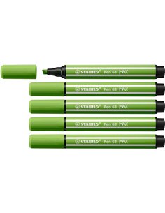 Stabilo Pen 68 MAX Feutre - Pointe de Fibre Biselada - Trait entre 1-5mm aprox. - Encre à Base de Eau - Couleur Vert Clair