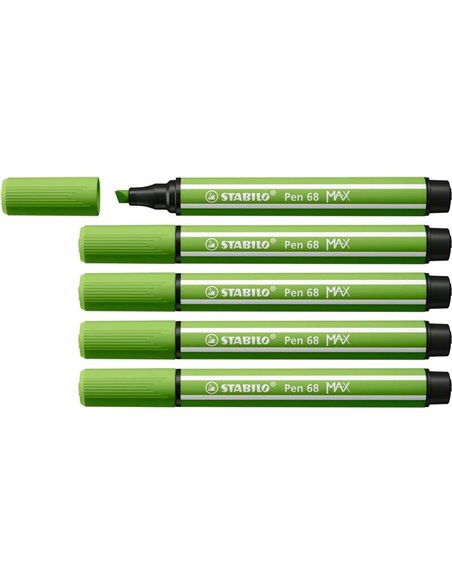 Stabilo Pen 68 MAX Feutre - Pointe de Fibre Biselada - Trait entre 1-5mm aprox. - Encre à Base de Eau - Couleur Vert Clair