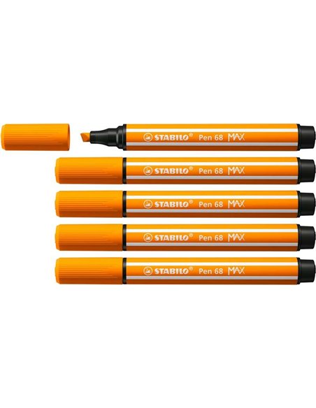 Stabilo Pen 68 MAX Feutre - Pointe de Fibre Biselada - Trait entre 1-5mm aprox. - Encre à Base de Eau - Couleur Orange