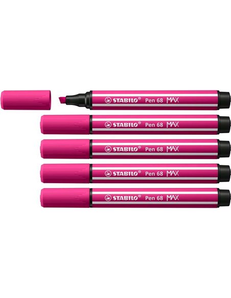 Stabilo Pen 68 MAX Feutre - Pointe de Fibre Biselada - Trait entre 1-5mm aprox. - Encre à Base de Eau - Couleur Rose