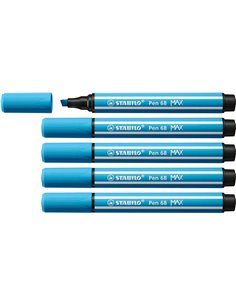 Stabilo Pen 68 MAX Feutre - Pointe de Fibre Biselada - Trait entre 1-5mm aprox. - Encre à Base de Eau - Couleur Bleu Celeste