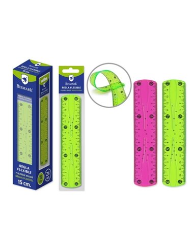 Bismark Règle Flexible 15cm - Fabricada en PVC - Idéal Pour Colegio - Couleurs Rose et Vert Aléatoires