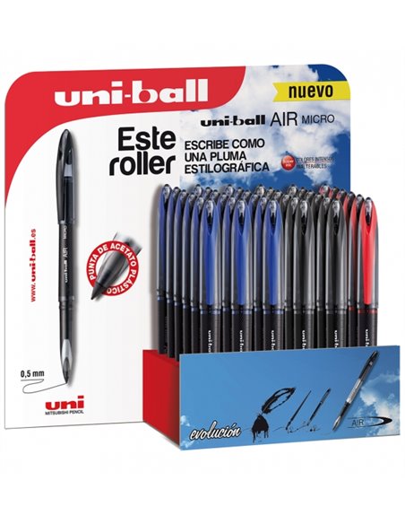 Uni-ball Air Micro 188 Présentoir de 36 Rollerballs - Pointe de Acetato Plastico 0.5mm - Escribe como Pluma Estilografica - Encr