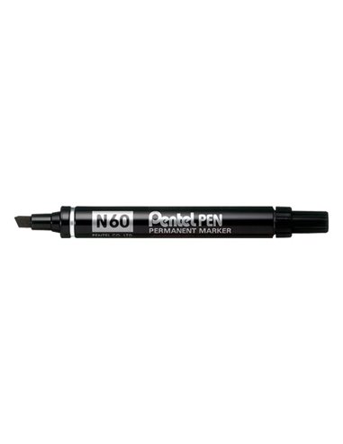 Pentel Pen N60 Feutre Permanent - Pointe Biselada Résistant et Durable - Résistant à Eau et Luz - Couleur Noir
