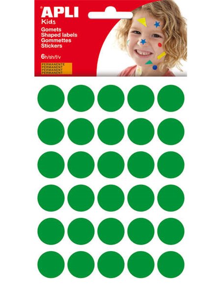 Apli Sac de 180 Gomets Redondos Ø 20mm - Adhésif permanent - Desarrollo de Habilidades et Creatividad - Idéal Pour Escuelas Infa