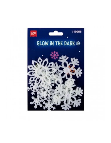 Apli Pack Avec 12 Copos de Nieve Luminiscentes 3D - Plastico Solido - Brillan en la Oscuridad - Adhésif permanent - Diseños et T