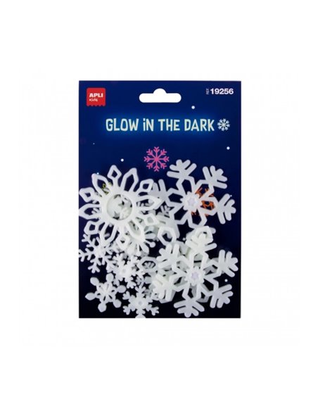 Apli Pack Avec 12 Copos de Nieve Luminiscentes 3D - Plastico Solido - Brillan en la Oscuridad - Adhésif permanent - Diseños et T