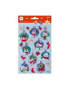 Apli Sac Avec 20 Pegatinas Navideñas Bola Muñeco de Nieve - Adhésif permanent - Diseños Assortis - Idéal Pour Decorar Regalos et