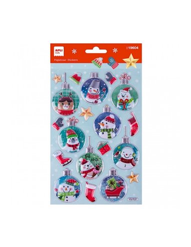 Apli Sac Avec 20 Pegatinas Navideñas Bola Muñeco de Nieve - Adhésif permanent - Diseños Assortis - Idéal Pour Decorar Regalos et