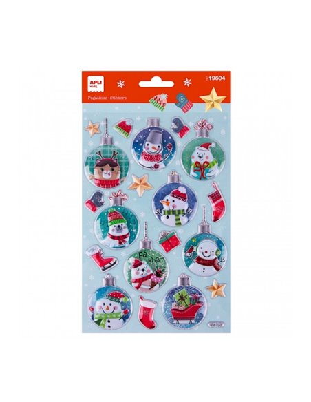 Apli Sac Avec 20 Pegatinas Navideñas Bola Muñeco de Nieve - Adhésif permanent - Diseños Assortis - Idéal Pour Decorar Regalos et