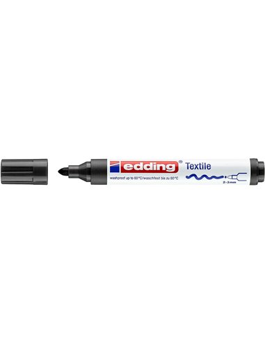 Edding 4500 Feutre Permanent Pour Textil - Pointe Ronde - Trait entre 2 et 3mm - Olor Neutro - Séchage rapide - Couleur Noir