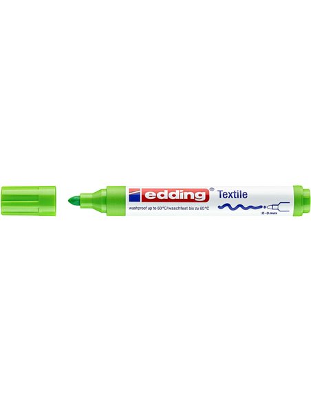 Edding 4500 Feutre Permanent Pour Textil - Pointe Ronde - Trait entre 2 et 3mm - Olor Neutro - Séchage rapide - Couleur Vert Cla