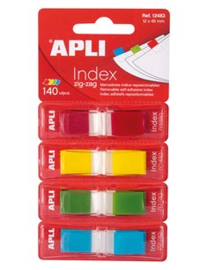 Apli Indices Adhesivos Film Zigzag 45x12mm 4 Dispensadores de 35 Indices de 4 Couleurs - Faciles de Aplicar - Adhésif de Qualité